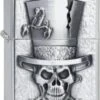 Original ZIPPO Chrome Gebürstet Plakette "Skull Top Hat Emblem" -Raucherzubehör Geschäft 01812