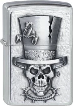 Original ZIPPO Chrome Gebürstet Plakette "Skull Top Hat Emblem"