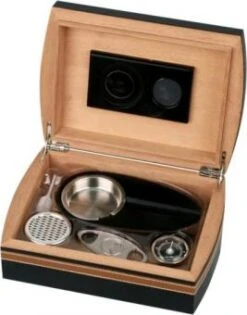 Humidor-Set Schwarz/braun Lederoptik Für Ca.25 Cigarren