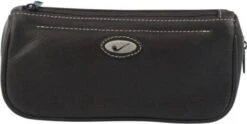 Pfeifentasche Leder Schwarz/Metallemblem/beige Steppung 1er