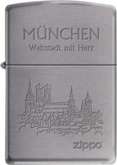 Original ZIPPO Chrom Gebürstet Graviert "München"