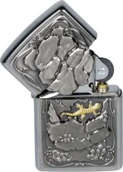 Orginal ZIPPO Chrom Gebürstet Emblem "Lizard-Trick 2"