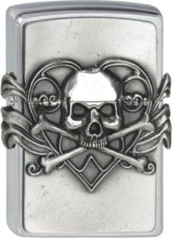 Orgiginal ZIPPO Crome Plakette "Skull W.Heart"