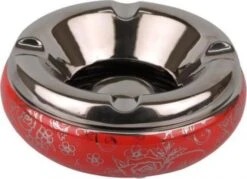 Salon-Ascher Rund Keramik Rot Silberdekor 16cm