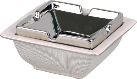 Salon-Ascher Eckig Keramik Weiß Silberdekor 12.5cm 3 Salon-Ascher Eckig Keramik Weiß Silberdekor 12.5cm