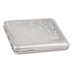 Zigarettenetui Metall 18er Nickel Dekor Mit Gummizug Und Gravurfeld