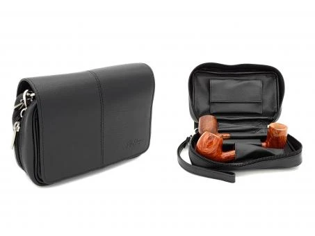 Pfeifentasche Für 3 Pfeifen Leder Schwarz 3 Pfeifentasche Für 3 Pfeifen Leder Schwarz