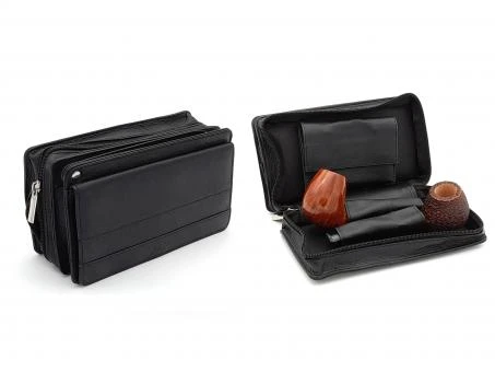 Pfeifentasche Für 2 Pfeifen Leder Schwarz 3 Pfeifentasche Für 2 Pfeifen Leder Schwarz