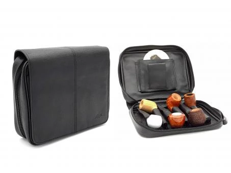 Pfeifentasche Für 6 Pfeifen Leder Schwarz 2 Pfeifentasche Für 6 Pfeifen Leder Schwarz