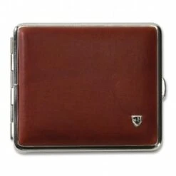 Zigarettenetui Leder 18er Kingsize Braun Rahmen Chrom Mit Gummizug
