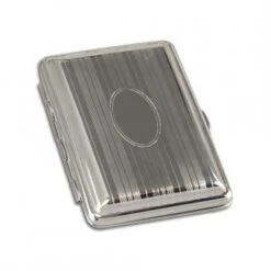 Zigarettenetui 14er Metall Versilbert Streifen Mit Gravurfeld U. Gummi