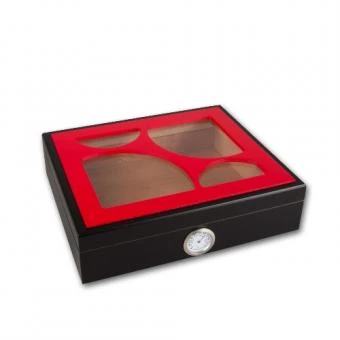 Humidor Schwarz Roter Deco Rahmen Hygrometer /Klimasystem 3 Humidor Schwarz Roter Deco Rahmen Hygrometer /Klimasystem